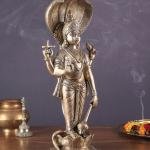 Brass Lord Vishnu Standing with Sheshanaag | 17.5" x 7" x 5" (44.45 x 18 x 12.5 cm) | 7 kg Sacred Art | Divine Lotus Sacred Murti